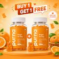 Buy 1 Get 1 Purna Bright as Day Vitamin C Gummies - Orange Flavor | Vitamin C, D3 & Zinc for Clear Skin & Immunity | 30 Vegan Gummies