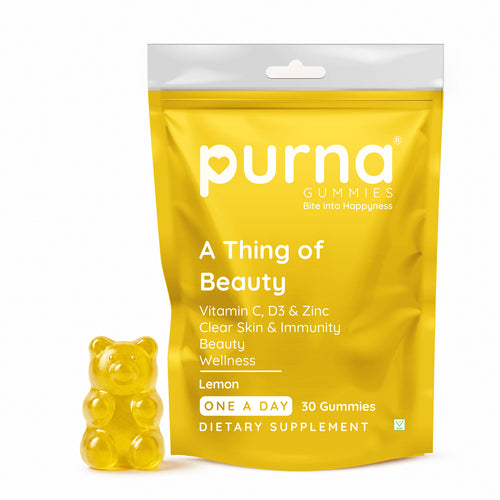 Buy 1 Get 1 Purna A Thing of Beauty Vitamin C Gummies - Lemon Flavor | Vitamin C, D3 & Zinc for Clear Skin & Immunity | 30 Vegan Gummies