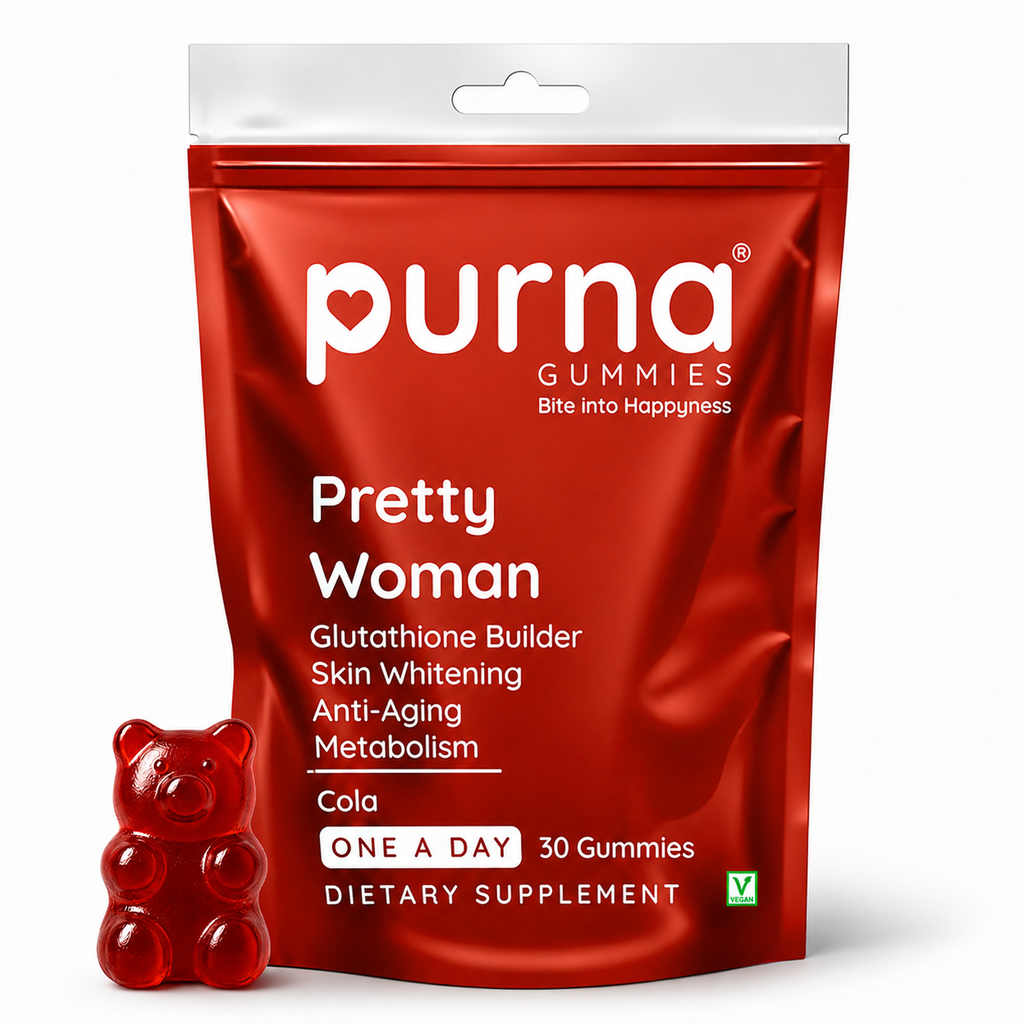 Buy 1 Get 1 Purna Pretty Woman Glutathione Gummies - Cola Flavor | Skin Whitening, Anti-Aging & Metabolism Support | 30 Vegan Gummies