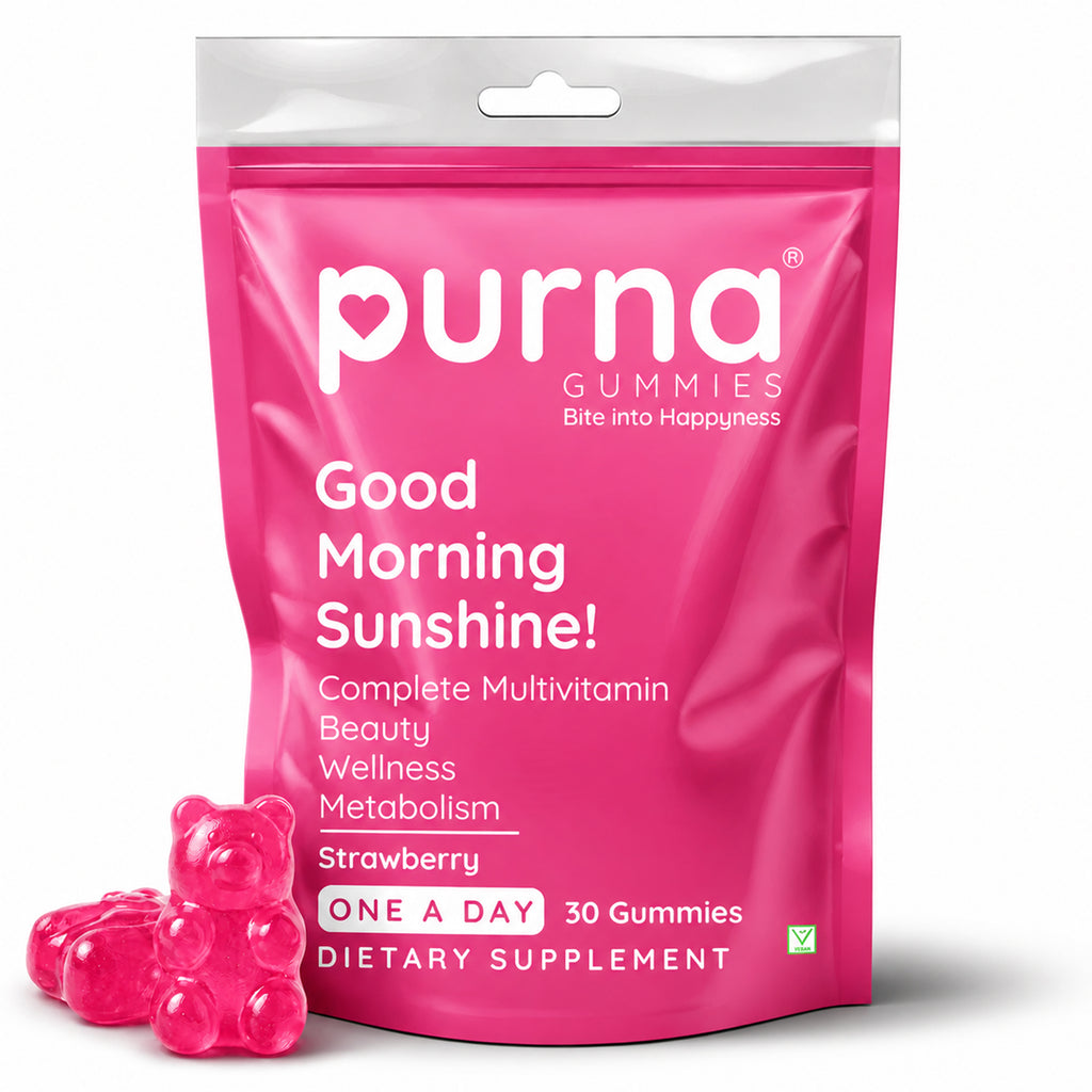Buy 1 Get 1 Purna Good Morning Sunshine! Multivitamin Gummies - Strawberry Flavor | Complete Multivitamin for Beauty, Wellness & Metabolism | 30 Vegan Gummies