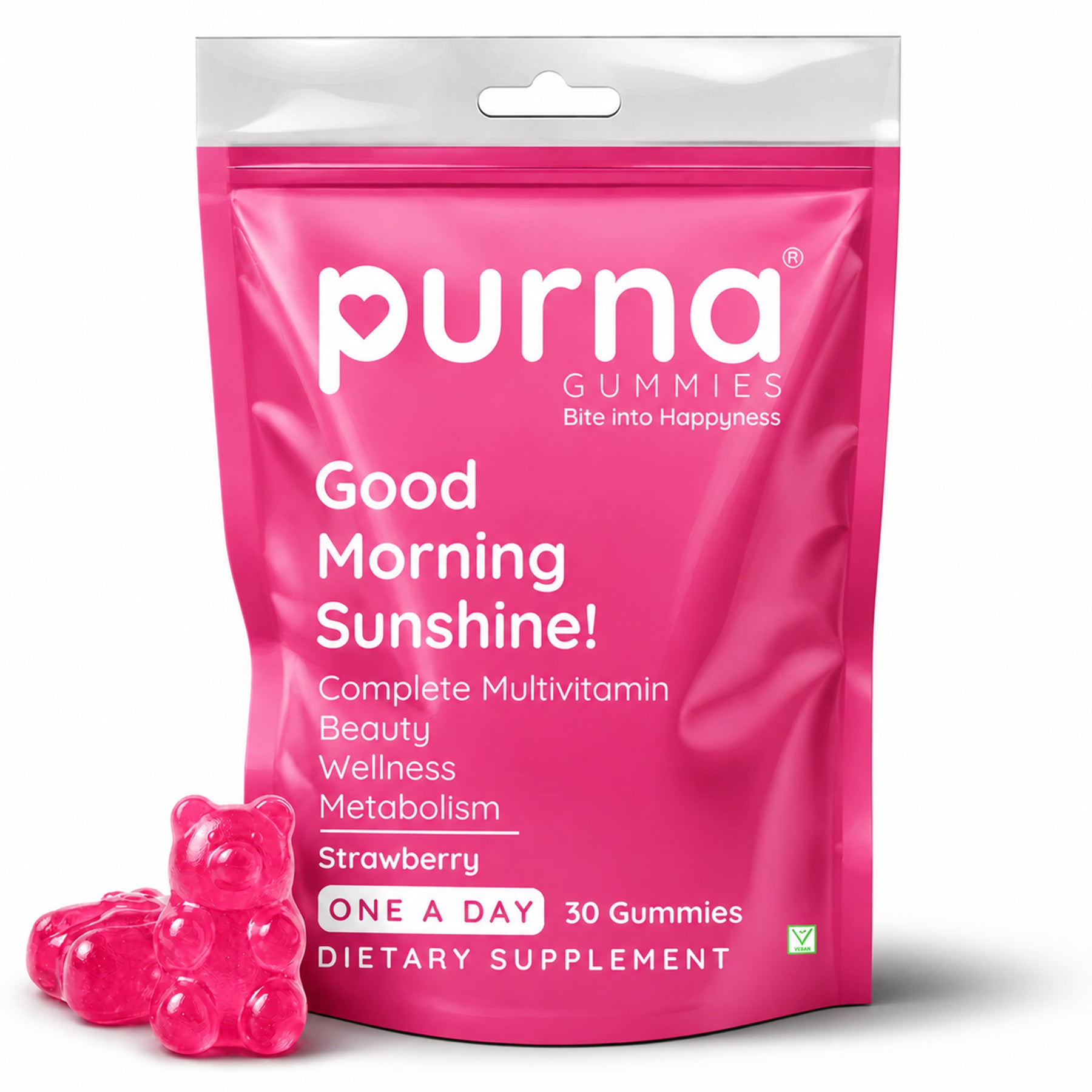 Buy 1 Get 1 Purna Good Morning Sunshine! Multivitamin Gummies - Strawberry Flavor | Complete Multivitamin for Beauty, Wellness & Metabolism | 30 Vegan Gummies