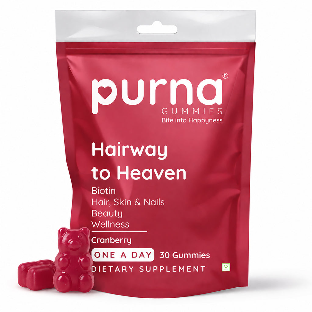 Buy 1 Get 1 Purna Hairway to Heaven Biotin Gummies - Cranberry Flavor | Hair, Skin & Nails Support | 30 Vegan Gummies