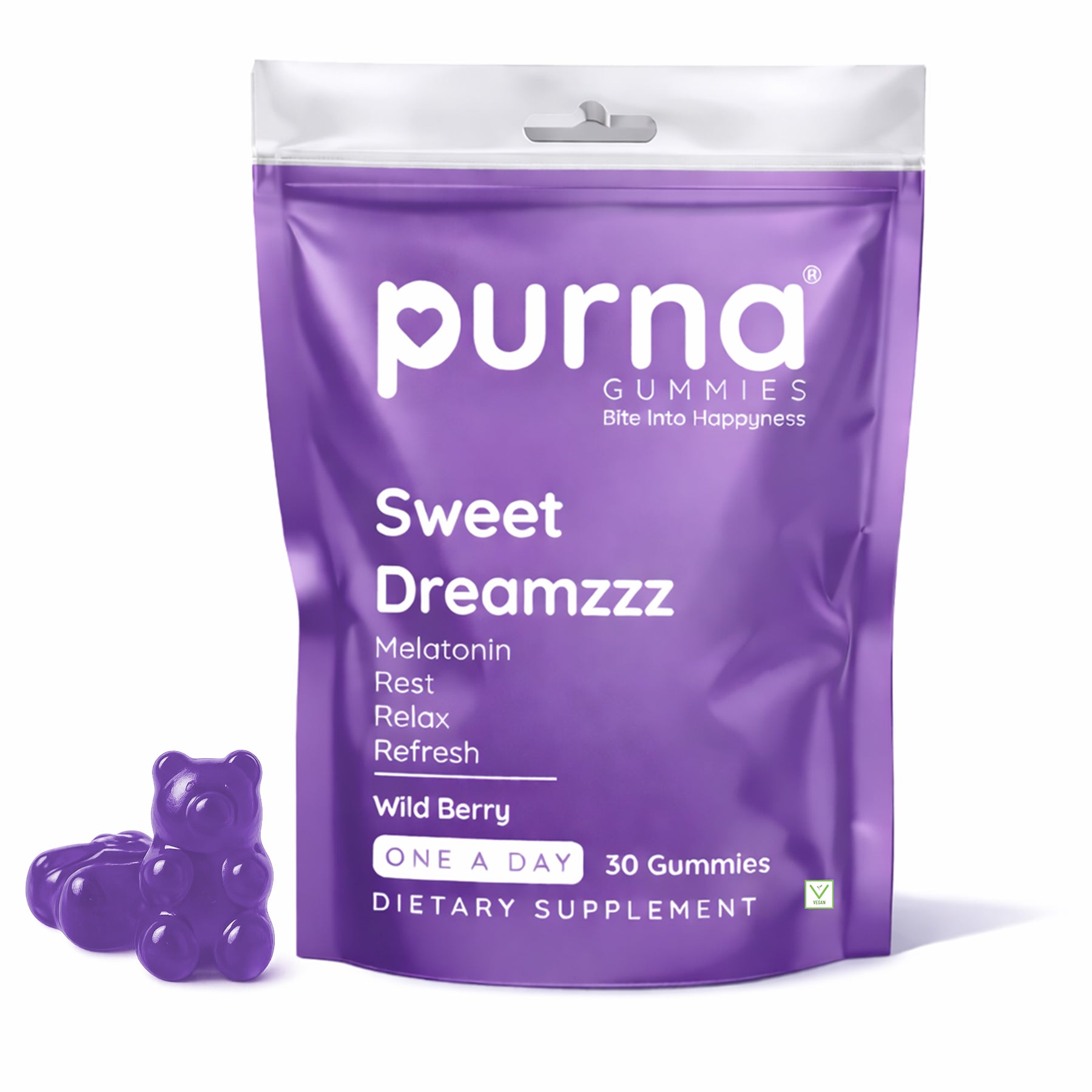 Buy 1 Get 1 Purna Sweet Dreamzzz Melatonin Gummies - Wild Berry Flavor | Rest, Relax & Refresh Support | 30 Vegan Gummies
