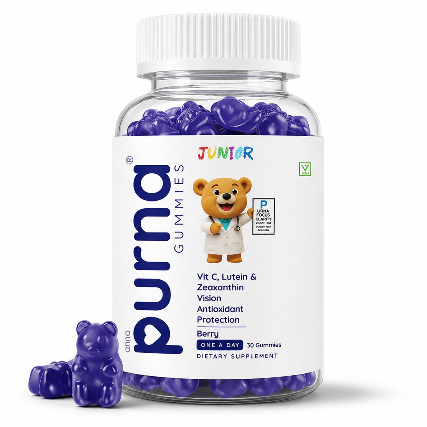 Buy 1 Get 1 Purna Junior Eye Health Gummies - Berry Flavor | Vitamin C, Lutein & Zeaxanthin for Kids Eye Health & Antioxidant Protection | 60 Vegan Gummies