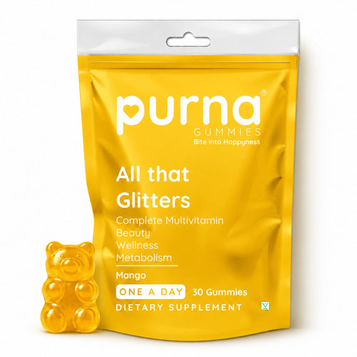 Buy 1 Get 1 Purna All that Glitters Multivitamin Gummies - Mango Flavor | Complete Multivitamin for Beauty, Wellness & Metabolism | 30 Vegan Gummies