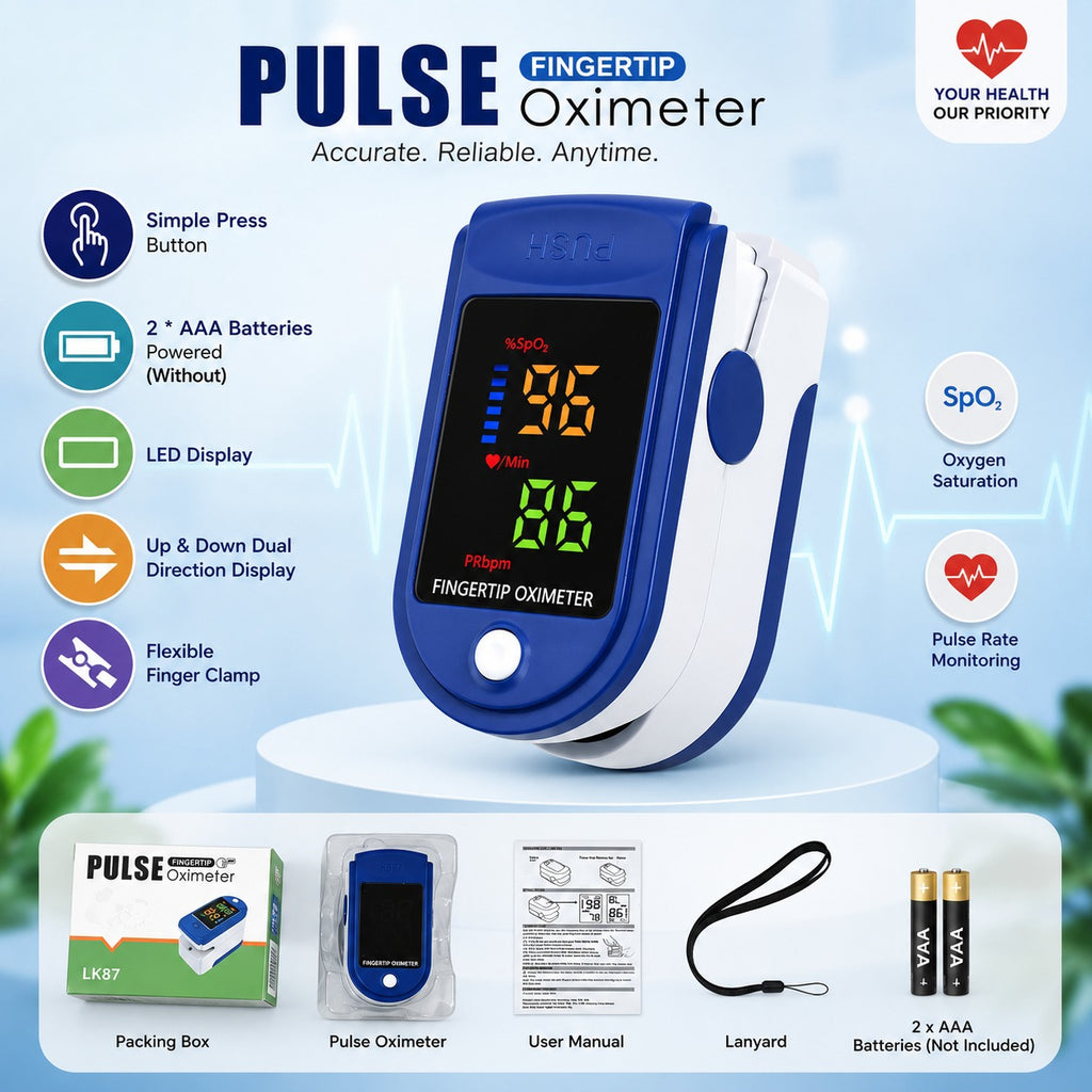 Fingertip Pulse Oximeter – SpO₂ Oxygen Saturation & Pulse Rate Monitor with LED Display