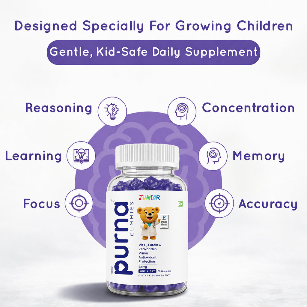 Buy 1 Get 1 Purna Junior Eye Health Gummies - Berry Flavor | Vitamin C, Lutein & Zeaxanthin for Kids Eye Health & Antioxidant Protection | 60 Vegan Gummies