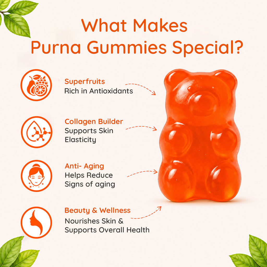 Buy 1 Get 1 Purna Youthful You Collagen Gummies - Mixed Fruit Flavor | Superfruits Collagen Builder for Anti-Aging, Beauty & Wellness | 30 Vegan Gummies