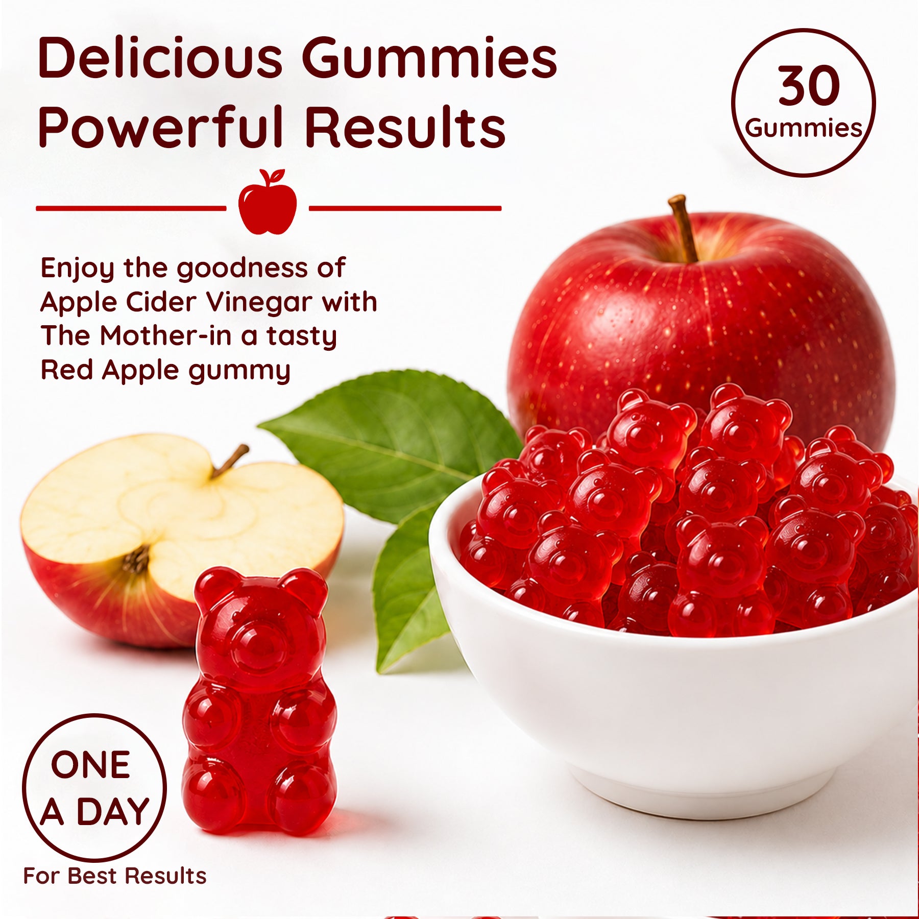 Buy 1 Get 1 Purna Apple Cider Vinegar Sugar Free Gummies - Red Apple Flavor | with The Mother for Weight Loss, Detox & Gut Health | 30 Vegan Gummies