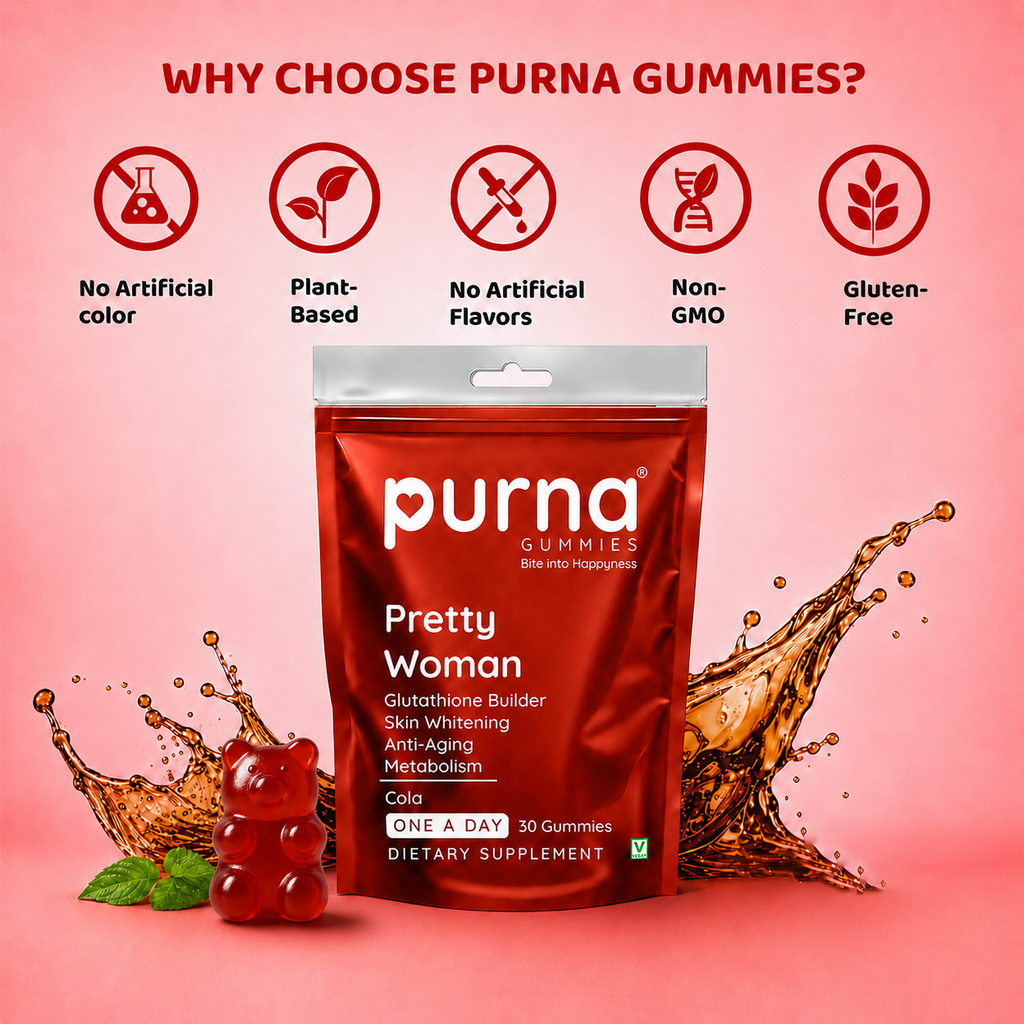 Buy 1 Get 1 Purna Pretty Woman Glutathione Gummies - Cola Flavor | Skin Whitening, Anti-Aging & Metabolism Support | 30 Vegan Gummies