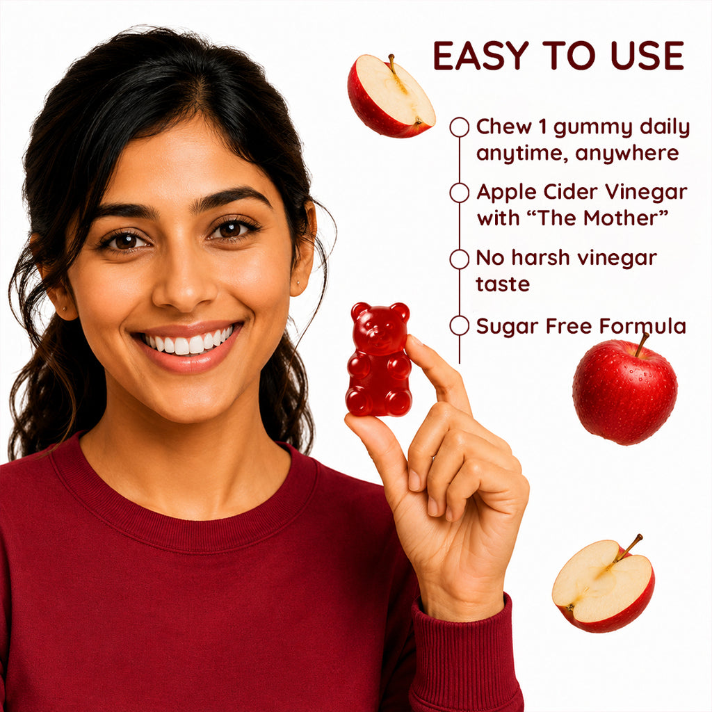 Buy 1 Get 1 Purna Apple Cider Vinegar Sugar Free Gummies - Red Apple Flavor | with The Mother for Weight Loss, Detox & Gut Health | 30 Vegan Gummies
