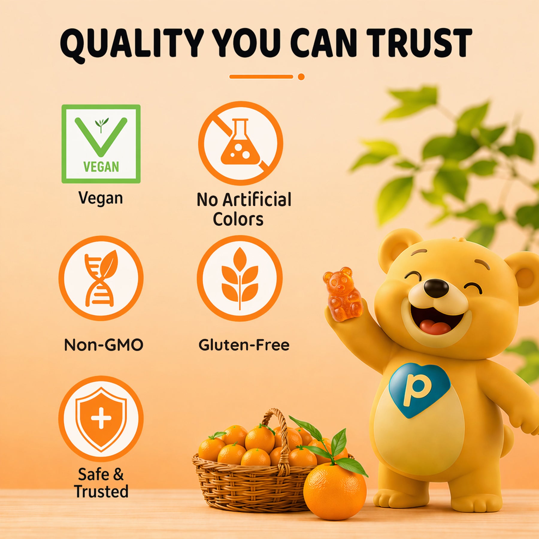 Buy 1 Get 1 Purna Junior Immunity Gummies - Orange Flavor | Vitamin C, D3 & Zinc for Kids Nutrition, Immunity & Growth | 60 Vegan Gummies
