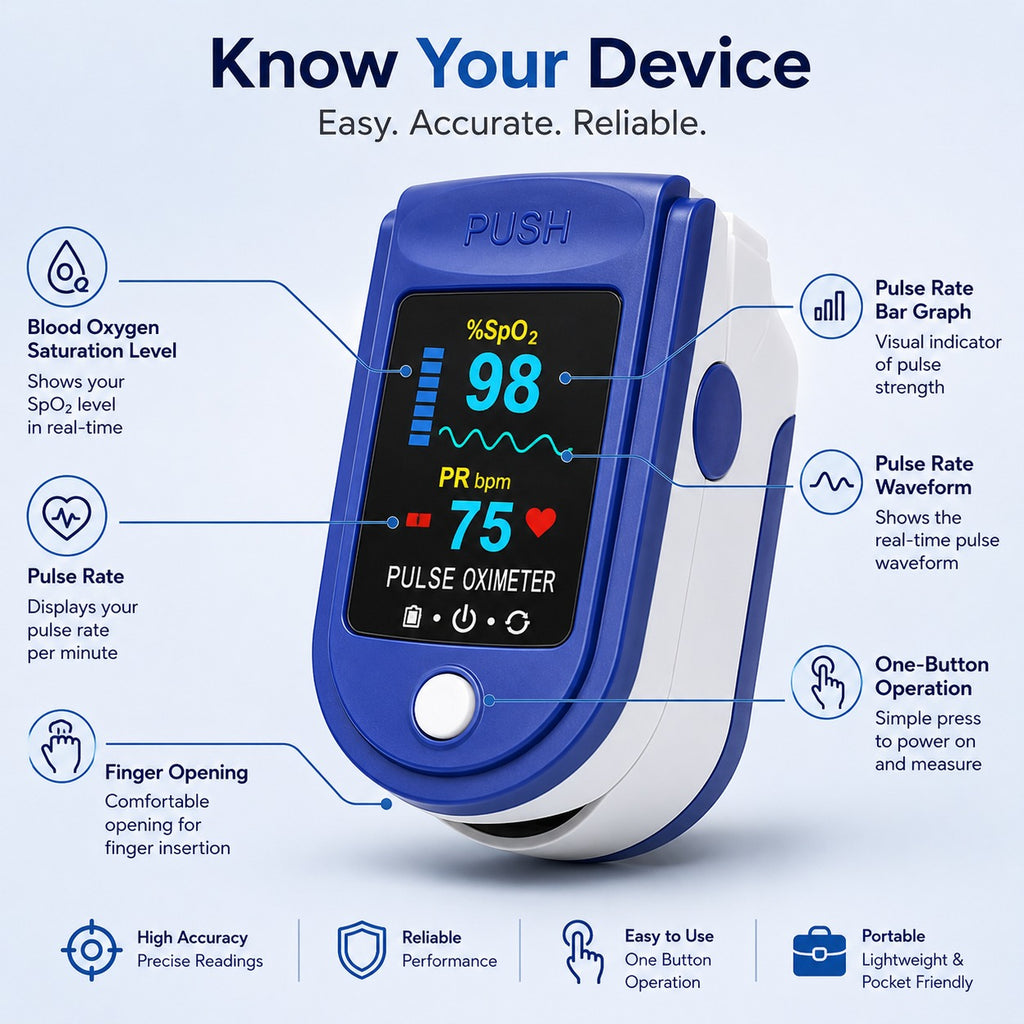Fingertip Pulse Oximeter – SpO₂ Oxygen Saturation & Pulse Rate Monitor with LED Display