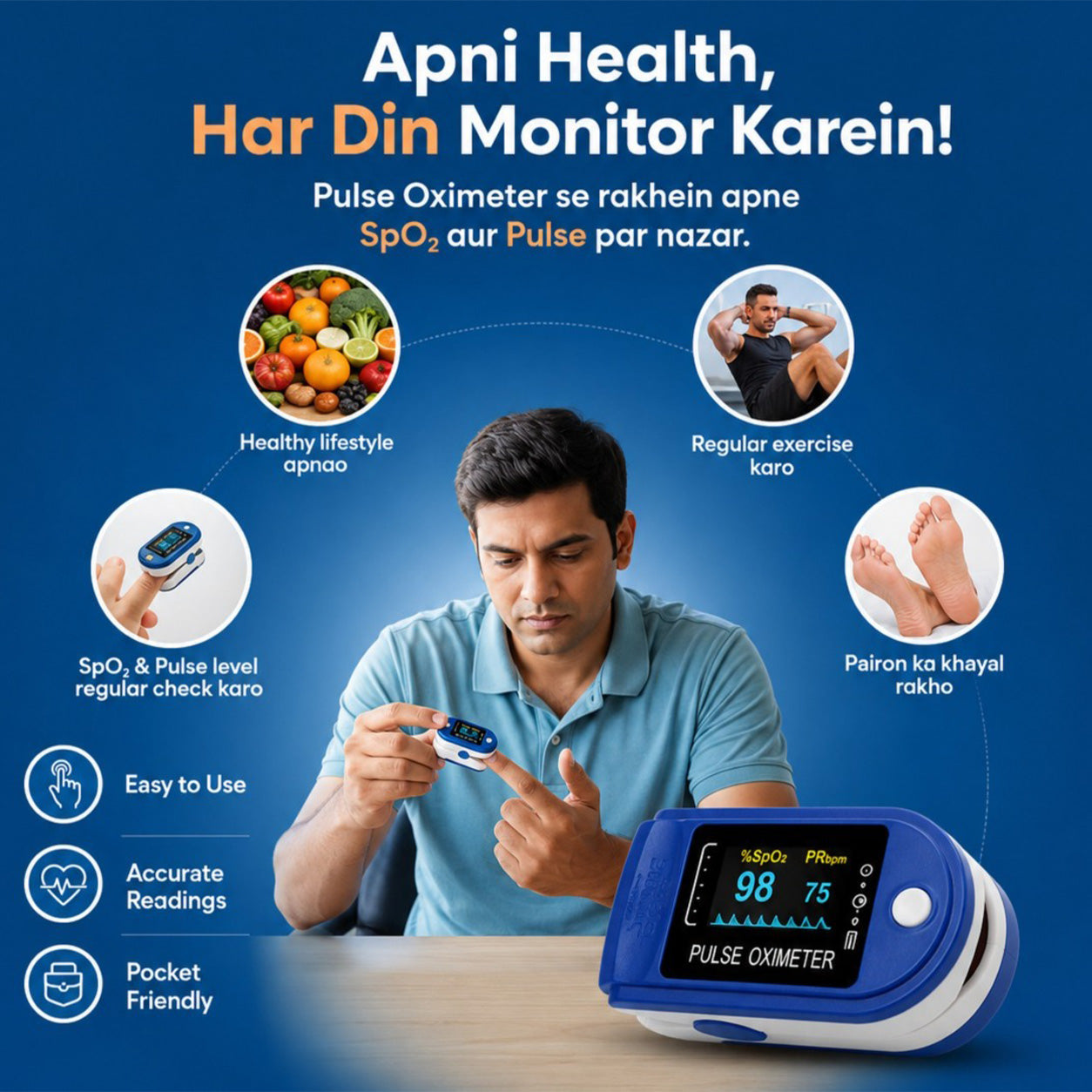Fingertip Pulse Oximeter – SpO₂ Oxygen Saturation & Pulse Rate Monitor with LED Display