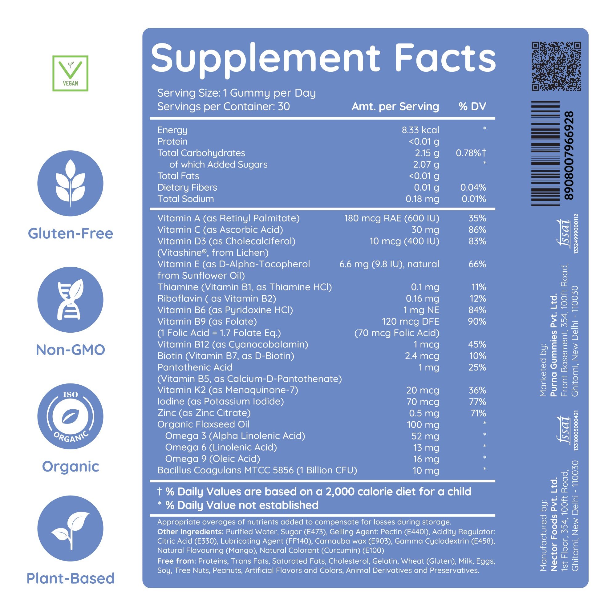 Buy 1 Get 1 Purna Junior Lil Cubs Multivitamin Gummies - Mango Flavor | Kids Multivitamin for Wellness, Immunity & Concentration | 30 Vegan Gummies