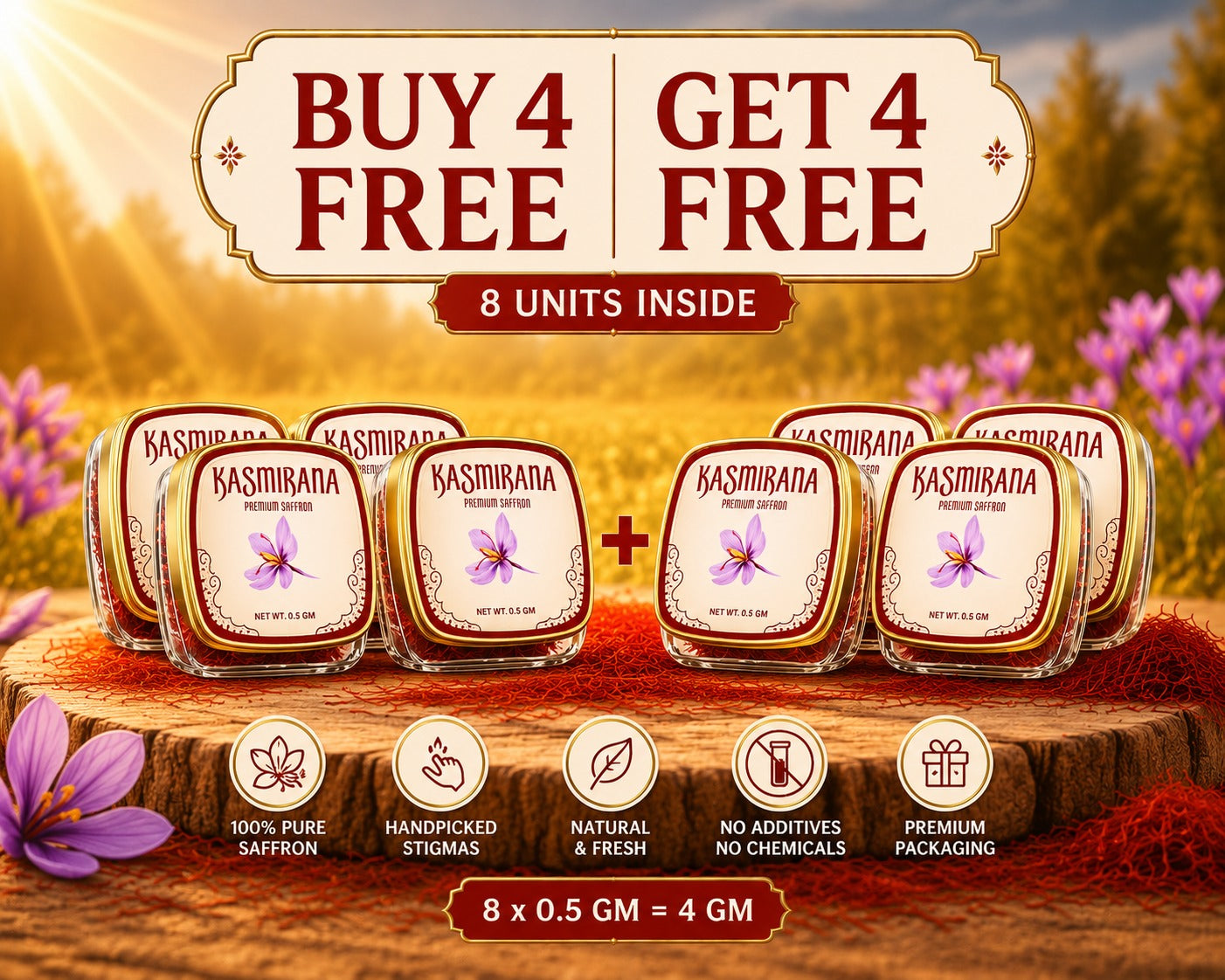 Buy4 Get4 Pure Kashmiri Saffron (Kesar)(0.5 gm each)-UP